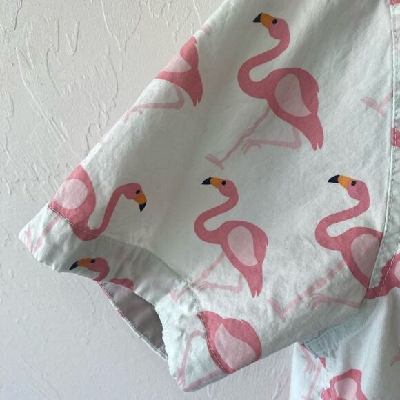 Super Massive Men Mint Green pink flamingo short sleeve button down shirt - Picture 3 of 8